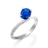 1ct Oval Blue Sapphire Engagement Ring Solitaire with Accent 18k White Gold Over