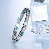 1ct Baguette Cut Green Emerald Stackable Eternity Women Band 14k White Gold Over