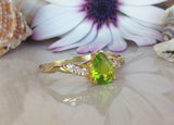 1ct Engagement Ring Pear Cut Green Peridot Accents Solitaire 14k YellowGold Over