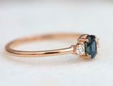 1ct Engagement Ring Oval Cut London Blue Topaz Three Stone 14k Rose Gold Finish