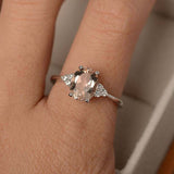 2ct Oval Cut Morganite Engagement Ring Petite Round Accent 14k White Gold Finish