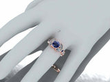 3ct Round Blue Sapphire Engagement Ring Leaf Marquise Accent 14k Rose Gold Over