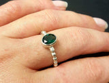 1ct Oval Cut Green Emerald Beaded Ball Shank Solitaire Ring 14k White Gold Over