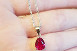 1.5ct Pear Pink Ruby Pendant with Chain Teardrop Solitaire 14k White Gold Finish