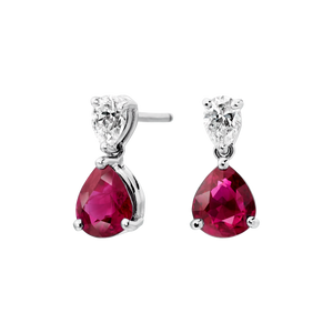 3Ct Pear Cut Pink Ruby Diamond Stylish Tear Drop Earrings 18K White Gold Finish