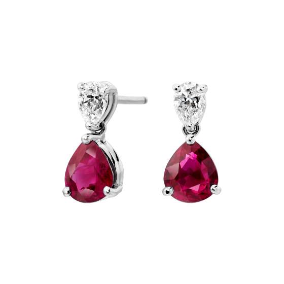 3Ct Pear Cut Pink Ruby Diamond Stylish Tear Drop Earrings 18K White Gold Finish