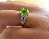 2ct Engagement Ring Round Cut Green Peridot Split Shank 14k White Gold Finish