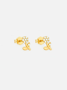 0.3ct Stud Earrings Round Cut Diamond Floral Leaf Design 14k Yellow Gold Finish