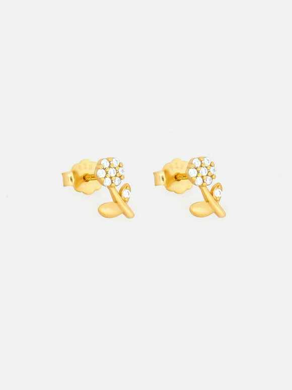 0.3ct Stud Earrings Round Cut Diamond Floral Leaf Design 14k Yellow Gold Finish