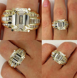 5Ct Emerald Cut Diamond Wide Art Deco Engagement Ring 14K Yellow Gold Finish