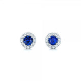 1ct Round Cut Blue Sapphire Halo Women Stud Earrings 14k White Gold Finish