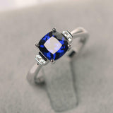 1.5ct Cushion Cut Sapphire Solitaire with Round Accents Ring 14k White Gold Over