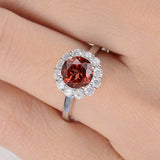 2ct Round Cut Red Garnet Engagement Ring 14k White Gold Finish Floral Solitaire