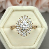 2ct Engagement Ring Round Cut Diamond Ballerina Sunburst 18k Yellow Gold Finish