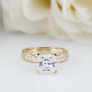 2.5ct Princess Diamond Engagement Ring Two Row Round Accent 14k Yellow Gold Over