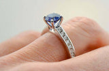 1.6ct Round Cut Blue Sapphire Engagement Ring Diamond Accents 14k WhiteGold Over