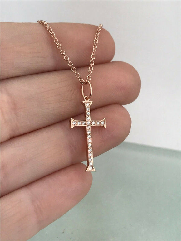 1ct Round Cut Diamond Irish Cross Design Pendant with Chain 14k Rose Gold Finish