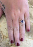 2ct Oval Cut Blue Sapphire Halo Solitaire with Accent Ring 14k Rose Gold Finish