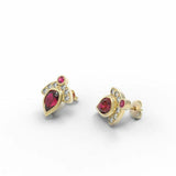 1ct Stud Earrings Pear Cut Pink Ruby Crown Design 14k Yellow Gold Finish