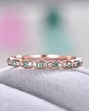 2Ct Round Cut Green Emerald Diamond Minimalist Wedding Band 14K Rose Gold Finish