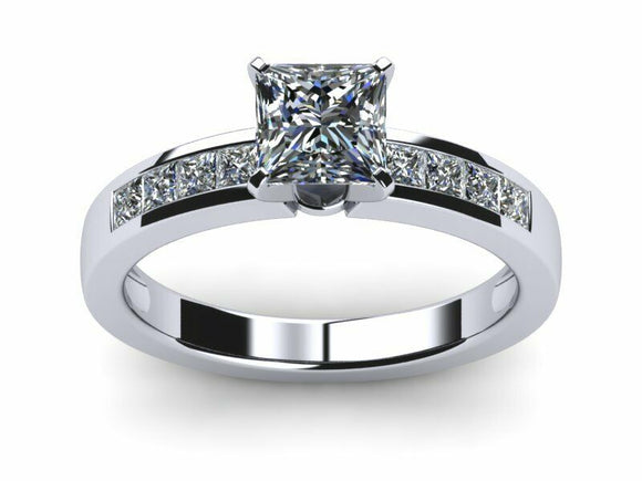 1.6ct Princess Diamond Channel Set Solitaire Engagement Ring 14k White Gold Over