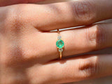 1ct Engagement Ring Round Cut Green Emerald Three Stone 14k Rose Gold Finish