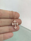 1ct Round Cut Diamond Pendant with Chain Mini Cross Design 14k Rose Gold Finish