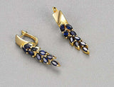 2.5ct Drop Earrings Marquise Cut Blue Sapphire Leaf Design 14k YellowGold Finish