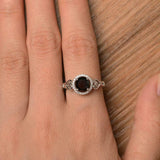 1.6ct Engagement Ring Round Cut Black Diamond Halo Solitaire 14k White Gold Over