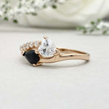 1.6ct Engagement Ring Heart Cut Black Diamond Bypass Design 14k Yellow Gold Over