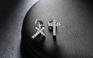 2ct Round Cut VVS1 Diamond Small Cross Design Stud Earrings 14k WhiteGold Finish