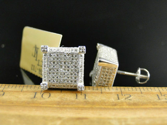 1.35ct Round Diamond Ice Cube Square Cluster Stud Earrings 14k White Gold Finish