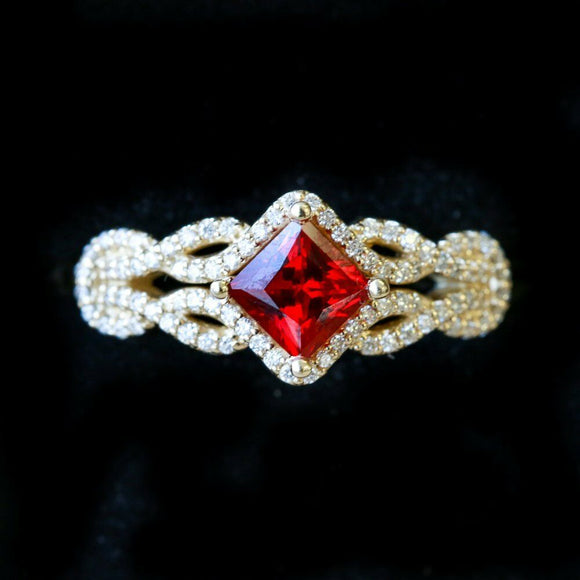 2ct Princess Cut Red Garnet Engagement Ring 14k Yellow Gold Finish Unique Design