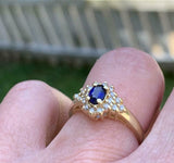 2.5ct Engagement Ring Oval Cut Blue Sapphire Cluster 14k Yellow Gold Finish