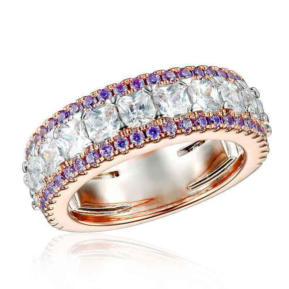 5Ct Cushion Cut Diamond Amethyst Half Eternity Wedding Band 14K Rose Gold Finish