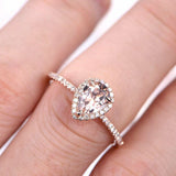 1.2ct Pear Cut Peach Morganite Solitaire Engagement Ring 14k Rose Gold Finish