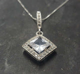 2.6ct Diamond Pendant Princess Cut Brilliant Halo 14k White Gold Finish NO CHAIN