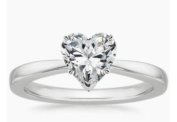 1ct Heart Cut Simulated Diamond Solitaire Engagement Ring 14k White Gold Plated