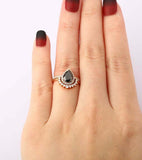 1.6ct Pear Cut Black Diamond Engagement Ring Halo Bridal Set 14k RoseGold Finish