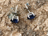 1ct Stud Earrings Oval Cut Blue Sapphire Solitaire Women 14k White Gold Finish