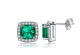 2.4ct Stud Earrings Cushion Cut Green Emerald Diamond Halo 14k White Gold Finish