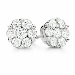 0.6ct Round Cut Diamond Floral Flower Stud Earrings Women 14k White Gold Finish