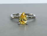 0.9ct Pear Cut Yellow Citrine Solitaire Engagement Ring 14k White Gold Finish