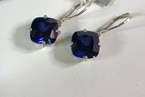 2ct Dangle Earrings Cushion Blue Sapphire Solitaire LeverBack 14k WhiteGold Over