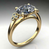 Solitaire Bezel Set Round Accents Ring 2ct Oval Cut Diamond 14k Yellow Gold Over