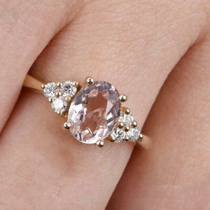 1.5ct Oval Cut Morganite Petite Round Accents Solitaire Ring 14k YellowGold Over