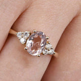 1.5ct Oval Cut Morganite Petite Round Accents Solitaire Ring 14k YellowGold Over