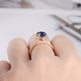 2ct Oval Cut Blue Sapphire Engagement Ring Halo Diamond Accent 14k RoseGold Over