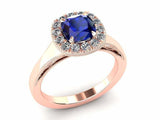 1.5ct Cushion Cut Blue Sapphire Diamond Halo Milgrain Ring 14k Rose Gold Finish