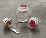 2ct Engagement Ring Oval Cut Pink Ruby Vintage Inspired Halo 14k White Gold Over